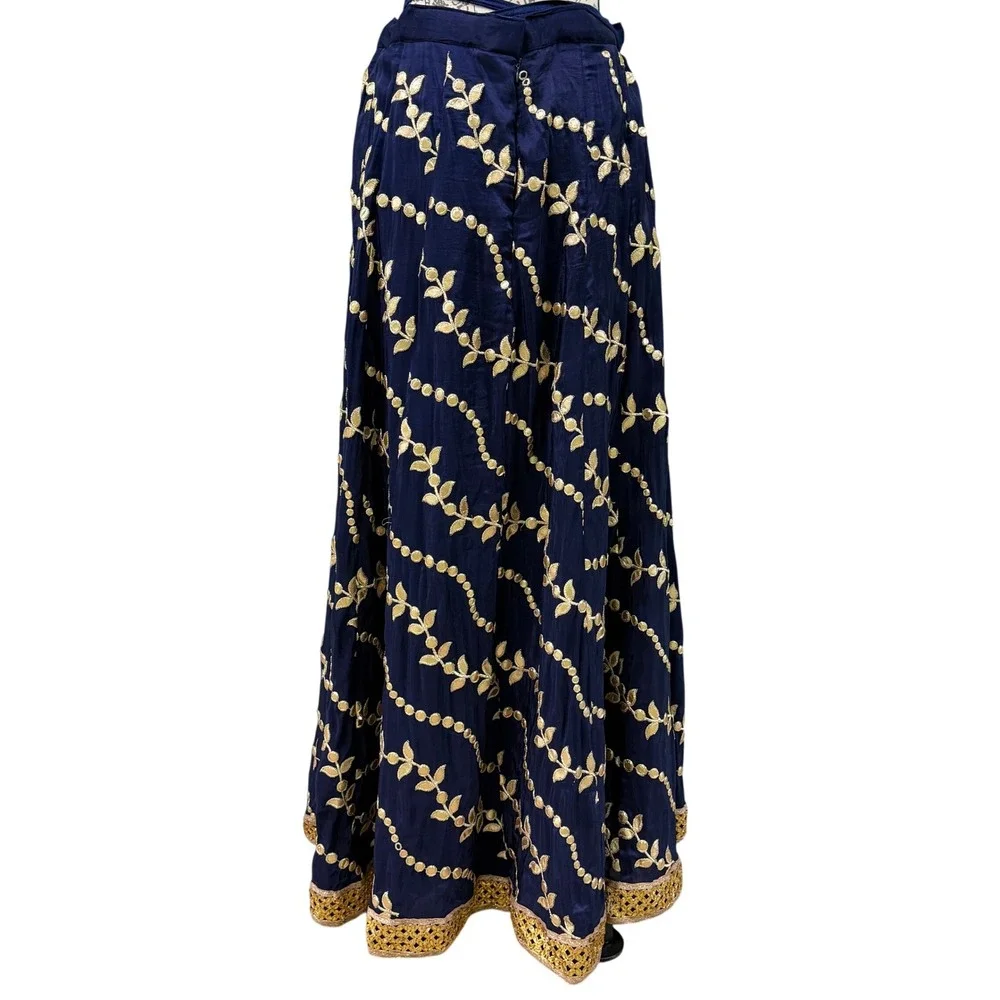 Navy Blue Gold Embroider Lehenga Full Maxi Skirt Indian Wedding‎ Ethnic Beaded